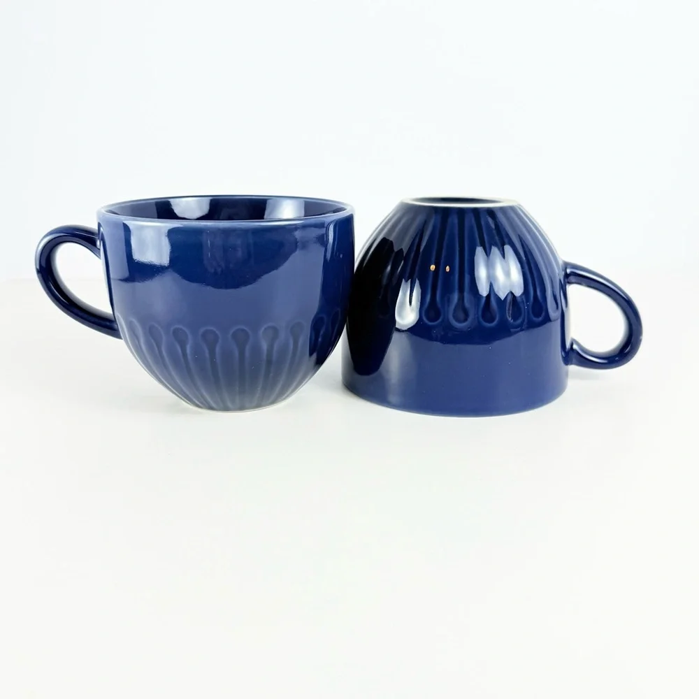 Ikea STRIMMIG 12 oz. Set Of 2 Coffee Mugs/Cups Blue Stoneware Ikea Retired Color